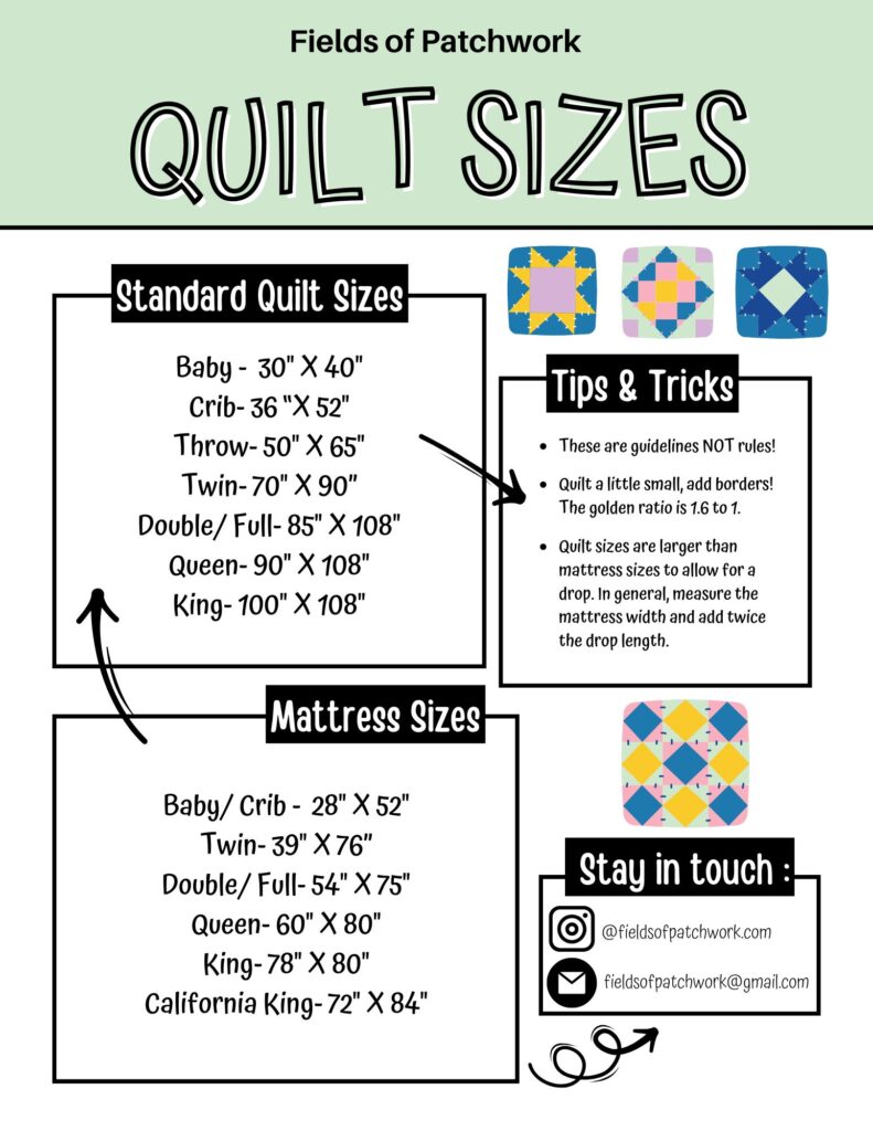 Free Printable Quilt Size Chart Free Printable Quilt Size Chart